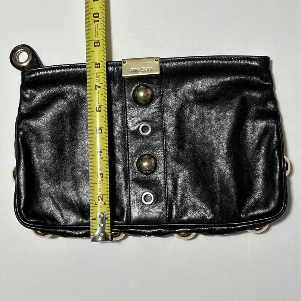 Jimmy Choo Clutch Bag Patent Leather Crinkled Zulu Grommet Embellished - Picture 9 of 16